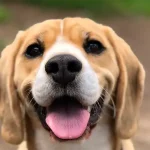 Happy dog on a walking trail.