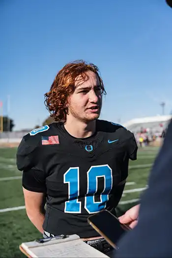 OCA quarterback Aiden Manavian during a team practice.