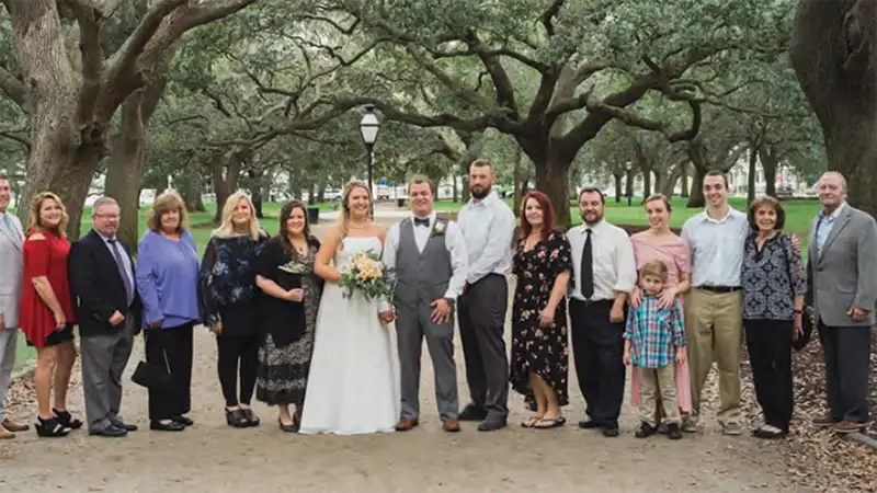 A wedding party at White Point Garden, Charleston Battery.