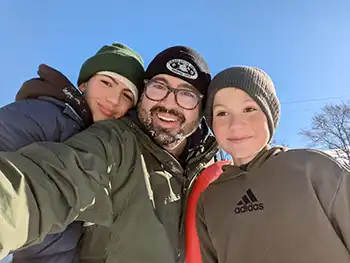Pete Levin and sons Wilder and Rowan last winter.
