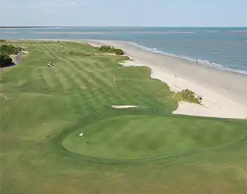 An aerial photo of the Wild Dunes Links Course.