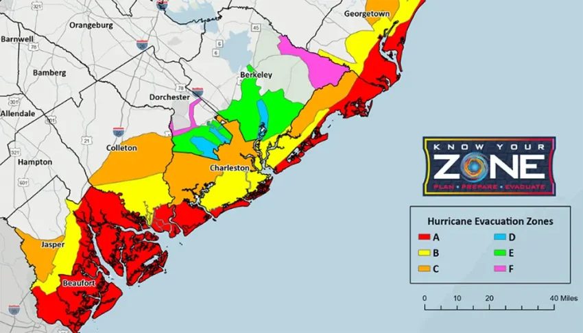 Know your zone evacuation map for South Carolina.