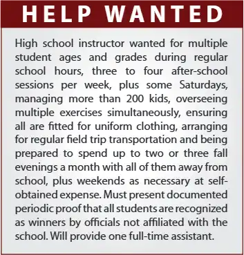 A mock high school instructor ad showing a high demand job