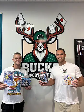 Cameron and Dylan Sebuck, owners of Bucks Sports Cards.