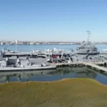 Seen at the Patriots Point Naval & Maritime Museum: The USS Yorktown (CV-10) aircraft carrier and the USS Laffey (DD-724) Sumner class destroyer