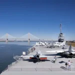 Patriots Point Naval & Maritime Museum- view of the USS Laffey (foreground, left) and the USS Yorktown (background) photo of part of the USS Yorktown's flight deck