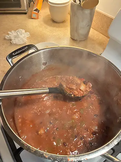 Photo of Chili on the Stove. Sarah Rose's Chili: taff writer Sarah Rose cranked up the spice with a recipe adapted from “Creme de Colorado.”
