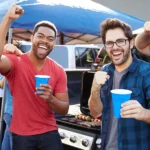 Football fans tailgating before the game.