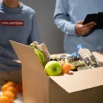 Volunteers at a nonprofit charity food bank.
