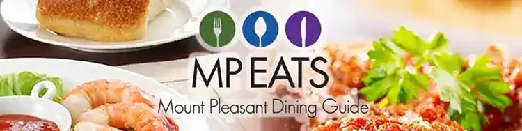 MP EATS Mount Pleasant Dining Guide banner with seafood and grits.