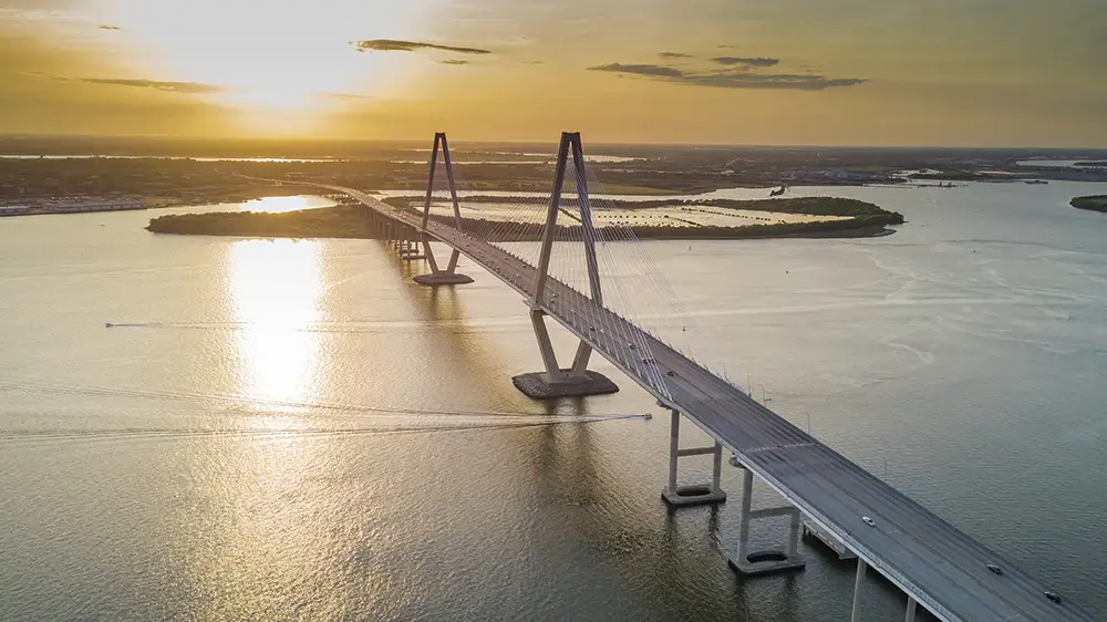Ravenel Bridge aerial photo from the Mount Pleasant, SC side.