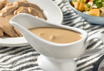 Savory turkey gravy. Image generated by Adobe Photoshop.
