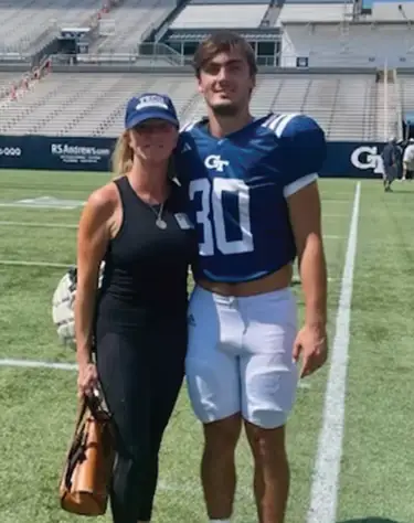 Megan Lawson with her son Lawson Pritchett, who plays linebacker for Georgia Tech.