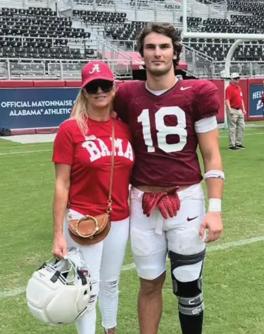 Megan Lawson with her son Marshall Pritchett, a true freshman tight end at Alabama.