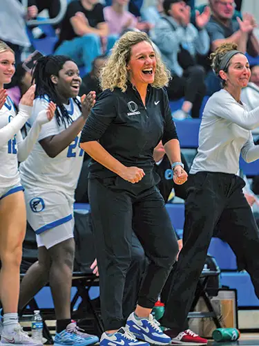 Oceanside Collegiate Academy Girls Basketball: OCA players and head coach Mandy Harrison expect to have many moments like these in the new season.